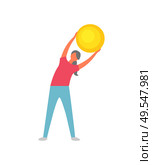 Woman holding fitness ball vector, female wearing sportswear improving flexibility. Slim lady doing exercises for healthy lifestyle, athlete with bauble. Fitness Working Out Woman, Flexibility Exercise. Стоковая иллюстрация, агентство Ingram Publishing / Фотобанк Лори