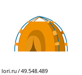 Tent camping, yellow canopy, equipment for outdoor travel. Nature tourism, journey or adventure, flat design booth, empty stall isolated on white vector. Nature Tourism, Yellow Tabernacle or Tent Vector. Стоковая иллюстрация, агентство Ingram Publishing / Фотобанк Лори