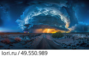 A gigantic cloud dominates the sky, casting shadows below as it drifts slowly across the horizon. Стоковое AI-изображение, AI-художник Данила Большаков / Фотобанк Лори