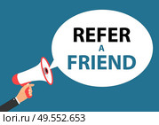 Megaphone with speech bubble. Refer a friend concept. Vector Illustration. EPS10. Megaphone with speech bubble. Refer a friend concept. Vector Illustration. Стоковая иллюстрация, агентство Ingram Publishing / Фотобанк Лори