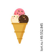 Ice cream dessert for summer freshness vector, gelato cone with crumbles, frozen creme vanilla flavour isolated icon in flat style, summertime ice food. Ice Cream in Crusty Cone, Gelato with Crumbles. Стоковая иллюстрация, агентство Ingram Publishing / Фотобанк Лори