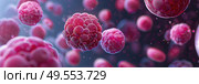 A cluster of red blood cells suspended in the air, showing their disc-shaped structure and vibrant red color. Стоковое AI-изображение, AI-художник Данила Большаков / Фотобанк Лори
