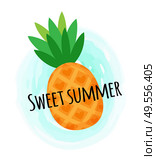Sweet summer pineapple vitamin organic food vector. Splash of watercolor paint and ananas tropical organic fruit, summertime poster with fresh ripe plant. Sweet Summer Pineapple Vitamin Organic Food Vector. Стоковая иллюстрация, агентство Ingram Publishing / Фотобанк Лори