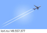 Airplane flying in the sky above planet Earth. Vector Illustration. EPS10. Naturalistic view of an airplane flying in the sky above planet Earth. Vector Illustration. Стоковая иллюстрация, агентство Ingram Publishing / Фотобанк Лори