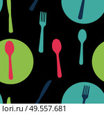 Abstract Seamless Pattern with tableware forks spoons and knives. Vector Illustration EPS10. Abstract Seamless Pattern with tableware forks spoons and knives. Vector Illustration. Стоковая иллюстрация, агентство Ingram Publishing / Фотобанк Лори
