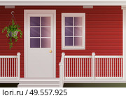 Private country cottage house facade with entrance door and fenced porch realistic poster vector illustration. Стоковая иллюстрация, агентство Ingram Publishing / Фотобанк Лори