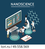 Nano science research innovation nanotechnology composition with organic electronics nano-structure computer monitor isometric images vector illustration. Стоковая иллюстрация, агентство Ingram Publishing / Фотобанк Лори