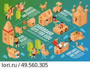 Castle fish spaceship aircraft trees dragons toys and other cardboard creations for kids isometric flowchart vector illustration. Стоковая иллюстрация, агентство Ingram Publishing / Фотобанк Лори