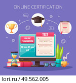 Online professional certificate programs courses examination test advertising cartoon composition with computer monitor graduation cap vector illustration. Стоковая иллюстрация, агентство Ingram Publishing / Фотобанк Лори