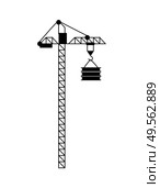 High lift construction with hook and load, crane in black color and flat design style, modern equipment for raising building objects, machine vector. Crane with Load, Lift Equipment, Building Vector. Стоковая иллюстрация, агентство Ingram Publishing / Фотобанк Лори