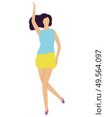 Person in night club vector, woman wearing fancy clothes moving on music, lifestyle of young female isolated brunette dancing. Clubber on disco flat style. Dancing Woman Raising Hand Up, Disco Dancer Vector. Стоковая иллюстрация, агентство Ingram Publishing / Фотобанк Лори