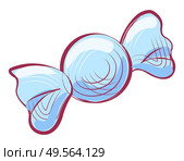 Sweet chocolate candy wrapped in blue paper isolated on white. Vector choco dessert, yummy confectionery item sketch icon, tasty food in flat style. Sweet Chocolate Candy Wrapped Blue Paper Isolated. Стоковая иллюстрация, агентство Ingram Publishing / Фотобанк Лори
