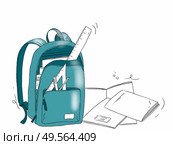 Hand drawn illustration of a school bag with stationery objects - Back to Shool. Стоковое фото, агентство Ingram Publishing / Фотобанк Лори