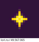 Burst element or star trophy of space pixel game, neon light, led decoration, pixelated yellow star in flat design style, geometric shiny equipment vector, 8bit cosmic object for mobile app games. Space Pixel game, Yellow Star or Burst Vector. Стоковая иллюстрация, агентство Ingram Publishing / Фотобанк Лори