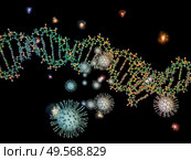 Coronavirus Math. Viral Epidemic series. 3D Illustration of Coronavirus particles and micro space elements in conceptual relevance to virus, epidemic, infection, disease and health. Стоковое фото, агентство Ingram Publishing / Фотобанк Лори