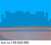 Small towns and big cities, silhouettes skylines and cityscapes with haze and smog. Houses and real estate departments in evening, buildings and skyscrapers. View from bridge or road. Flat cartoon. Cityscapes and Urban Territories, City and Town. Стоковая иллюстрация, агентство Ingram Publishing / Фотобанк Лори