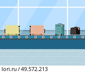Travel suitcases on airport luggage carousel, airline flight conveyor check bag. Baggage reclaim area. Departure terminal. Vector illustration in flat cartoon style. Travel Suitcase on Airport Luggage Carousel Vector. Стоковая иллюстрация, агентство Ingram Publishing / Фотобанк Лори