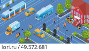 Electric transport isometric background with car truck and tram symbols vector illustration. Стоковая иллюстрация, агентство Ingram Publishing / Фотобанк Лори