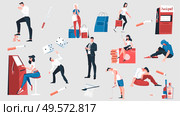 Addiction set with flat icons of addictive things and isolated human characters of faint hearted people vector illustration. Стоковая иллюстрация, агентство Ingram Publishing / Фотобанк Лори