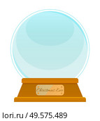 Snow globe, isolated bauble made of glass with pedestal of wood. Empty ball with inscription on label. Decoration in winter season and christmas time. Toy for kids and adults flat style vector. Snow Globe with Wooden Pedestal and Inscription. Стоковая иллюстрация, агентство Ingram Publishing / Фотобанк Лори