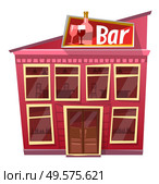 Exterior of bar vector, isolated building with signboard. Pub with alcohol sign on roof. Drinking establishment to drink alcoholic beverages. Champagne and wine in assortment. Business structure. Bar Exterior of Pub, Drinking Establishment Facade. Стоковая иллюстрация, агентство Ingram Publishing / Фотобанк Лори