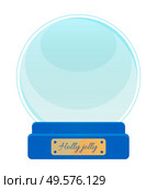 Snow globe, isolated bauble made of glass with pedestal of wood. Empty ball with inscription on label. Decoration in winter season and christmas time. Toy for kids and adults flat style vector. Snow Globe with Wooden Pedestal and Inscription. Стоковая иллюстрация, агентство Ingram Publishing / Фотобанк Лори