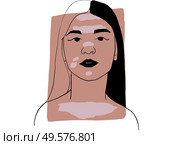 Hand-draw outline portrait of a young  woman with vitiligo  and dark beige sample color. Abstract colletion of different people and skin tones. Diversity concept. Стоковое фото, агентство Ingram Publishing / Фотобанк Лори