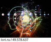 Mind Emergence series. Interplay of molecular structures, lights  and human lines on the subject of intelligence, technology, science and education. Стоковое фото, агентство Ingram Publishing / Фотобанк Лори