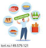 Gluten free product concept with food and drink symbols flat vector illustration. Стоковая иллюстрация, агентство Ingram Publishing / Фотобанк Лори