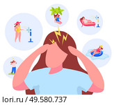 Preventing summertime heatstroke steps sitting under palm bathing using fan wearing hat flat composition background vector illustration. Стоковая иллюстрация, агентство Ingram Publishing / Фотобанк Лори