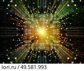 Abstract 3D Illustration of CPU outlines, fractal geometry and lights on subject of computer science and technology. Стоковое фото, агентство Ingram Publishing / Фотобанк Лори