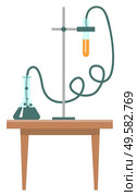 Laboratory experiments vector, table with tubes and containers with chemical substances. Chemistry lessons and learning science. Scientific analysis illustration in flat style design for web, print. Chemistry Lesson, Experiment in Laboratory Lab. Стоковая иллюстрация, агентство Ingram Publishing / Фотобанк Лори