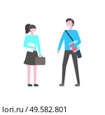 Male and female students vector isolated cartoon people with bags and books. College or school teenagers, faceless characters, university learners. Male and Female Students Vector Isolated People. Стоковая иллюстрация, агентство Ingram Publishing / Фотобанк Лори