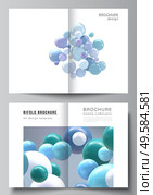 Vector layout of two A4 cover mockups template for bifold brochure, flyer, magazine, cover design, book design, brochure cover. Realistic vector background with multicolored 3d spheres, bubbles, balls.. Vector layout of two A4 cover mockups template for bifold brochure, flyer, magazine, cover design, book design, brochure cover. Realistic vector background with multicolored 3d spheres, bubbles, balls. Стоковая иллюстрация, агентство Ingram Publishing / Фотобанк Лори