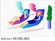 Illustration of two women vaping e-cigarrette. Стоковое фото, агентство Ingram Publishing / Фотобанк Лори