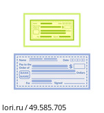Pay blank check template, empty financial paper, voucher for fill information, name and date, pay and order. Financial checkbook, cash document vector. Empty Financial Paper, Fill Information Vector. Стоковая иллюстрация, агентство Ingram Publishing / Фотобанк Лори