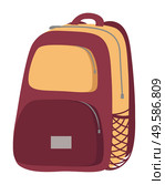 Backpack school equipment or tourism traveler isolated on white. Colorful haversack with pockets and close zip student object. Adventure symbol textile rucksack with handle for hiking vector. Haversack Object Colorful Close Backpack Vector. Стоковая иллюстрация, агентство Ingram Publishing / Фотобанк Лори
