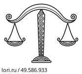 Seventh astrological sign, libra associated with constellation with same name. Zodiac represented by balance scales. Outline drawing on white. Vector illustration of measure tool in flat style. Zodiac Libra Sign, Balance Scales, Outline Drawing. Стоковая иллюстрация, агентство Ingram Publishing / Фотобанк Лори