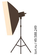 Flash light equipment for photographing, spotlight or reflector. Photography floodlight on tripod, illuminated tool, professional light, shooting vector. Professional Photographing Light, Flash Vector. Стоковая иллюстрация, агентство Ingram Publishing / Фотобанк Лори