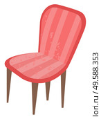 Pink sofa vector, isolated furniture designed in vintage style. Retro decoration for home, relaxation in home. Pouf decorative stool with fabric cloth. Pink Armchair with Wooden Legs, Chair Sofa Vector. Стоковая иллюстрация, агентство Ingram Publishing / Фотобанк Лори