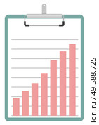 Clipboard with information in visual representation vector, infochart with growing tables. Paper document presentation of success and business achievement. Infographics on Paper Stats and Report on Project. Стоковая иллюстрация, агентство Ingram Publishing / Фотобанк Лори