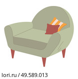 Armchair grey furniture for home vector, sofa with pillows isolated decor for house, interior design flat style, comfortable place to seat, sitting spot. Soft and Comfortable Furniture Armchair Vector. Стоковая иллюстрация, агентство Ingram Publishing / Фотобанк Лори
