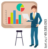 Guy and investment trades, solution to rich benefit. Male analyzing financial graphs and charts on online screen. Vector join to our team poster, empty chair. Guy and Investment Trades Solution to Rich Benefit. Стоковая иллюстрация, агентство Ingram Publishing / Фотобанк Лори