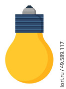 Incandescent light bulb produces lighting from electricity. Yellow glass globe illuminates rooms. Luminosity object, symbol of idea isolated on white background. Vector illustration in flat style. Simple Light Bulb Illuminates Room, Idea Symbol. Стоковая иллюстрация, агентство Ingram Publishing / Фотобанк Лори