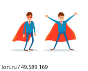 Man wearing robe like hero, businessman superman with red cloak vector. Successful person working in business industry. Boss, company chief executive. Man Wearing Robe Like Hero, Businessman Superman. Стоковая иллюстрация, агентство Ingram Publishing / Фотобанк Лори