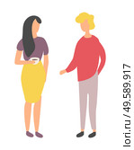 Friends spend time together isolated cartoon people. Vector woman with cup of coffee and blond man in red sweater discussing something, flat design. Friend Spend Time Together Isolated Cartoon People. Стоковая иллюстрация, агентство Ingram Publishing / Фотобанк Лори