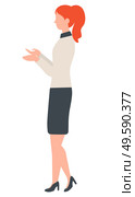 Female character wearing uniform vector, isolated woman with ponytail.Flat style lady working in office or shop, secretary or consultant person advisor. Consultant in Shop Woman Working in Store Vector. Стоковая иллюстрация, агентство Ingram Publishing / Фотобанк Лори