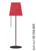 Red floor lamp interior lighting. Cozy home interior for living. Lighting fixture. Old vintage torchiere. Retro stylish piece of furniture for garage sale. Vector illustration in flat cartoon style. Red lamp or floor lamp. Room lighting. Electric light. Interior design element. vector Illustration. Стоковая иллюстрация, агентство Ingram Publishing / Фотобанк Лори