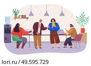 Businesspeople talking and working together in office have a productive conversation. Staff communicating concept. Business meeting around table . Brainstorming process collaboration workers. Businesspeople talking and working together in office around table have a productive conversation. Стоковая иллюстрация, агентство Ingram Publishing / Фотобанк Лори