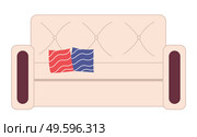 Isolated beige sofa with two pillows at white background. Modern stylish furniture for home or office. Isolated couch. Place for rest, sitting. Comfortable sofa icon. Vector illustration, flat style. Isolated beige sofa with two pillows at white background, modern stylish furniture for home, office. Стоковая иллюстрация, агентство Ingram Publishing / Фотобанк Лори
